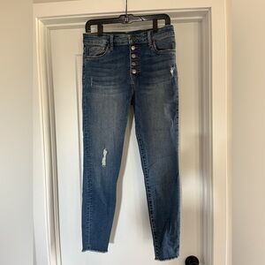 KUT Donna High Rise Skinny Ankle Distressed Button Fly Size 8